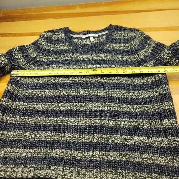 Victorias‎ Secret Womens L Sweater Bulky Blue Gray Stripe Chunky Knit Wool Blend - Picture 5 of 13